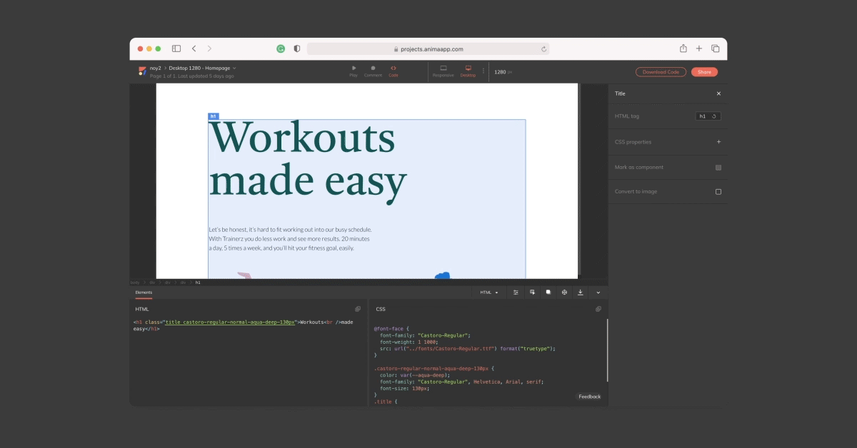 GIF showing how to download HTML from a Sketch design