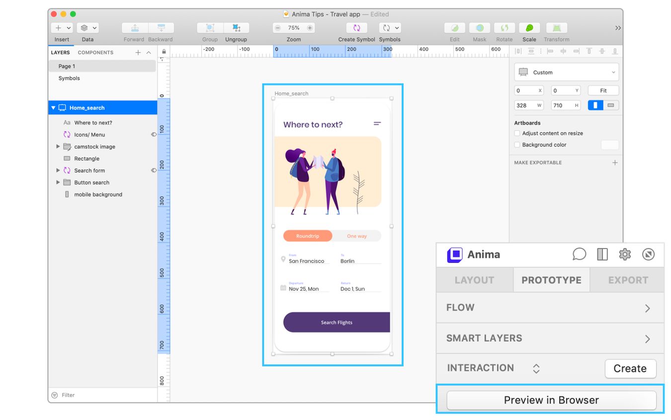 Creating interactions in Sketch with Anima: To see it live in browser 