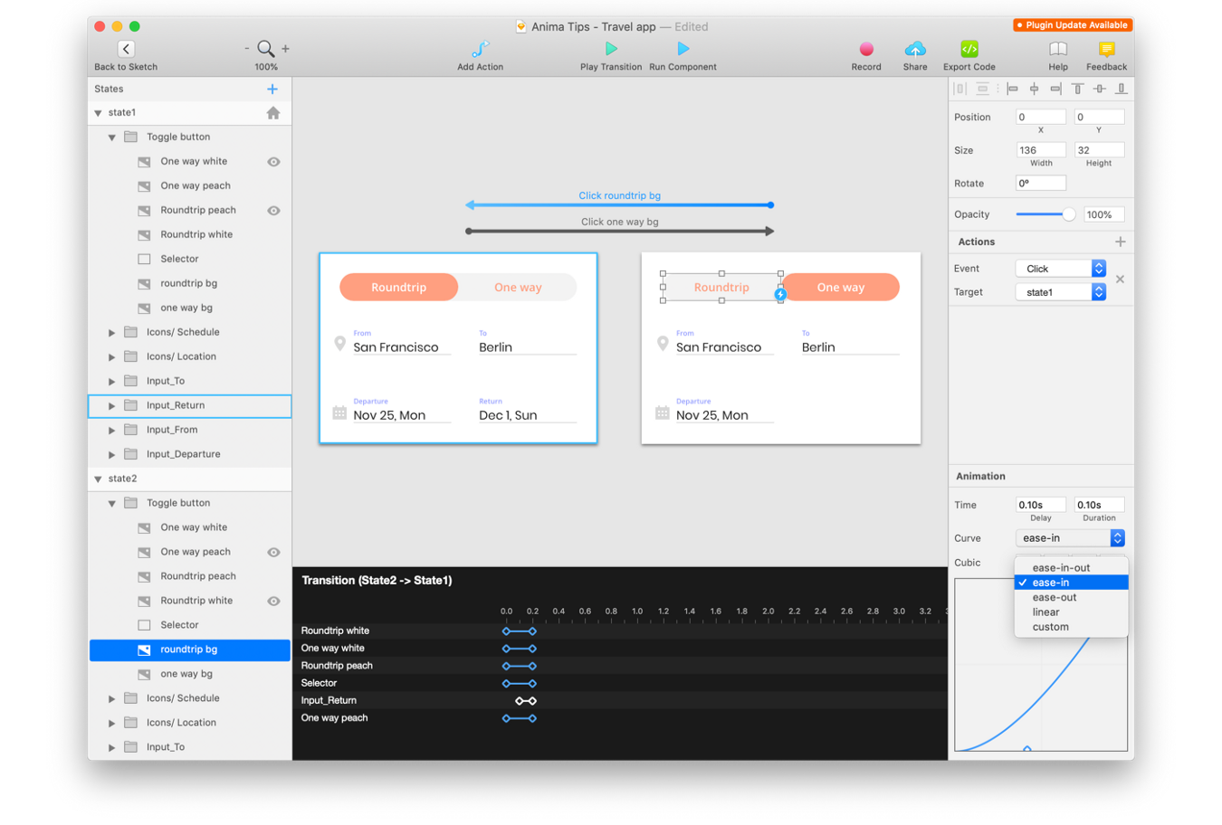 Creating interactions in Sketch with Anima: Adjust the transition timing and curves