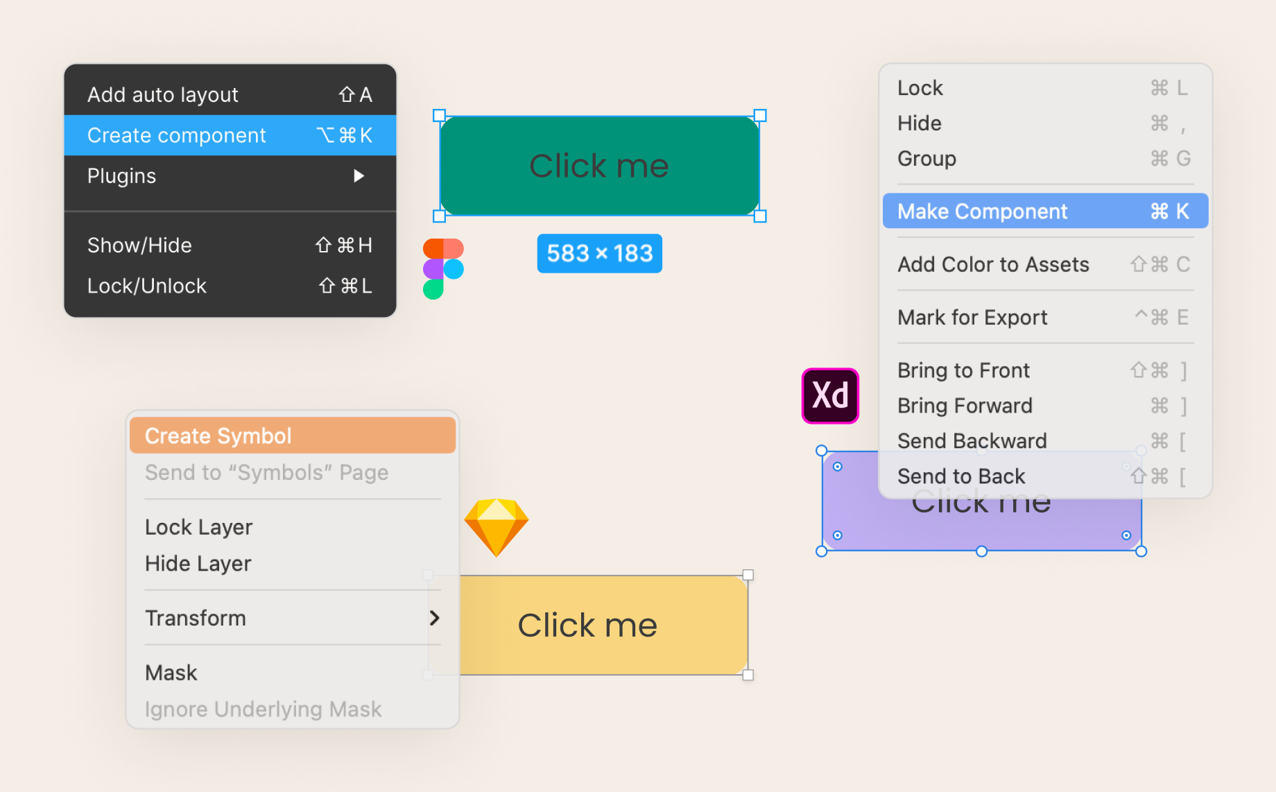 Create component variants with Figma, Adobe XD, or Sketch