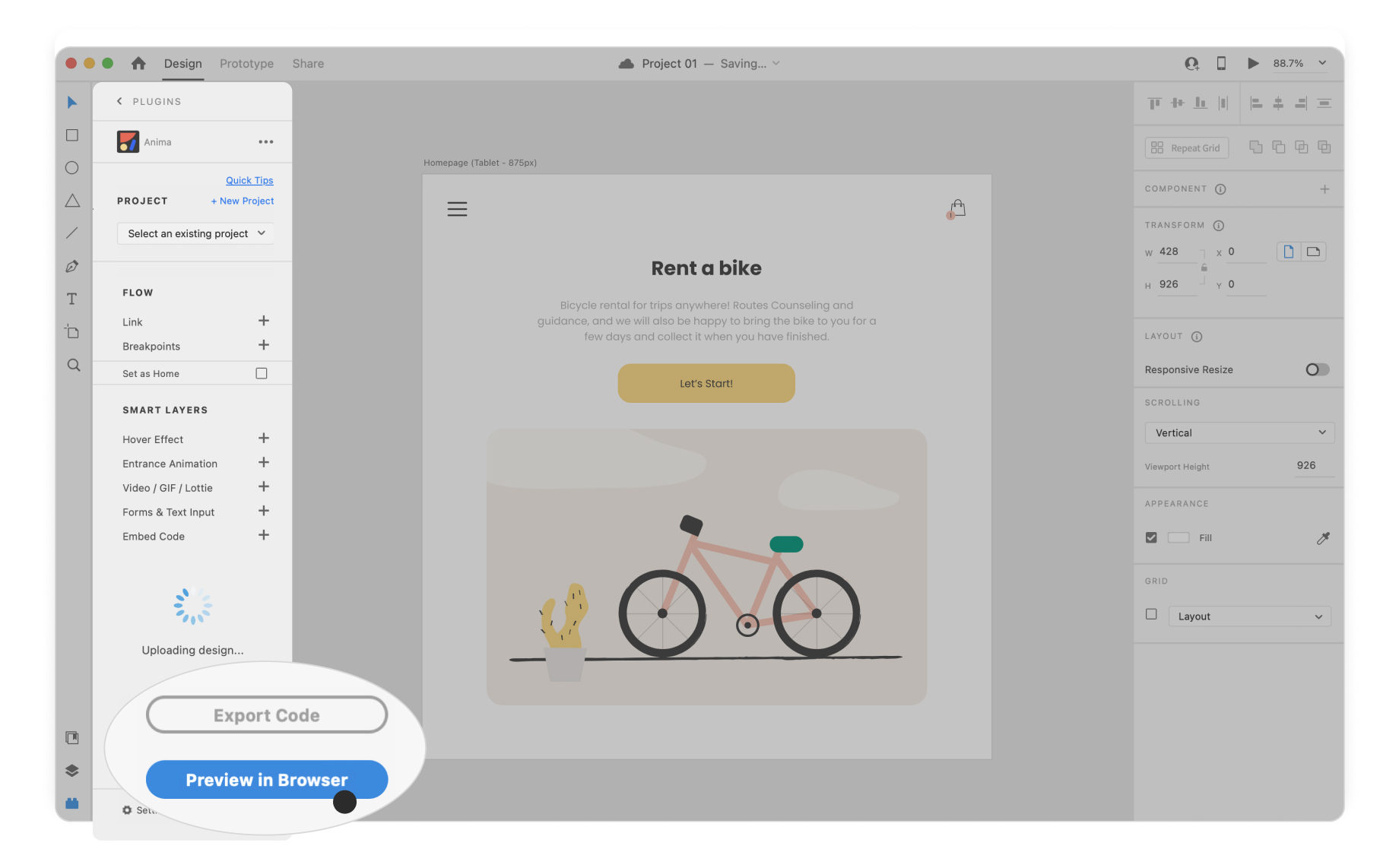 Adobe XD: Preview in browser on the Anima plugin