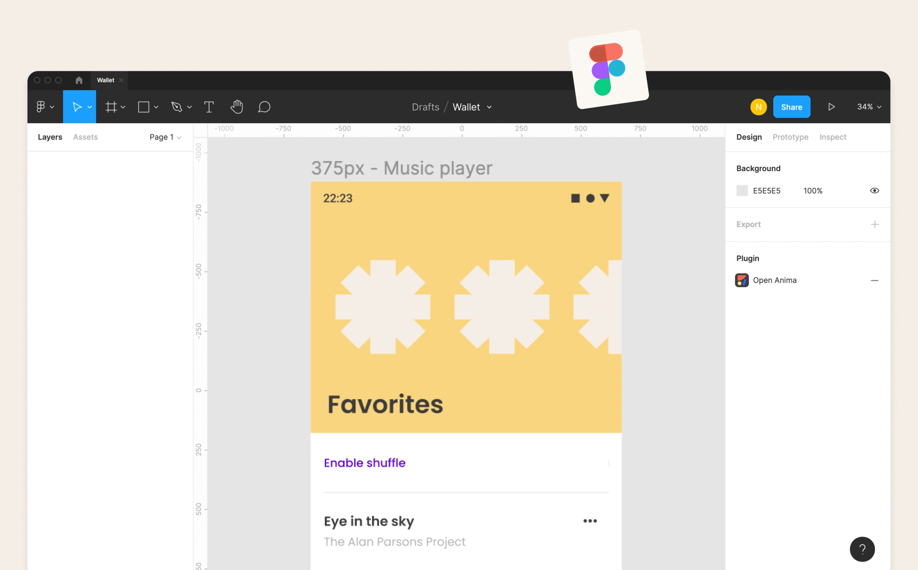 Opening Anima's Material Design widget library in Figma