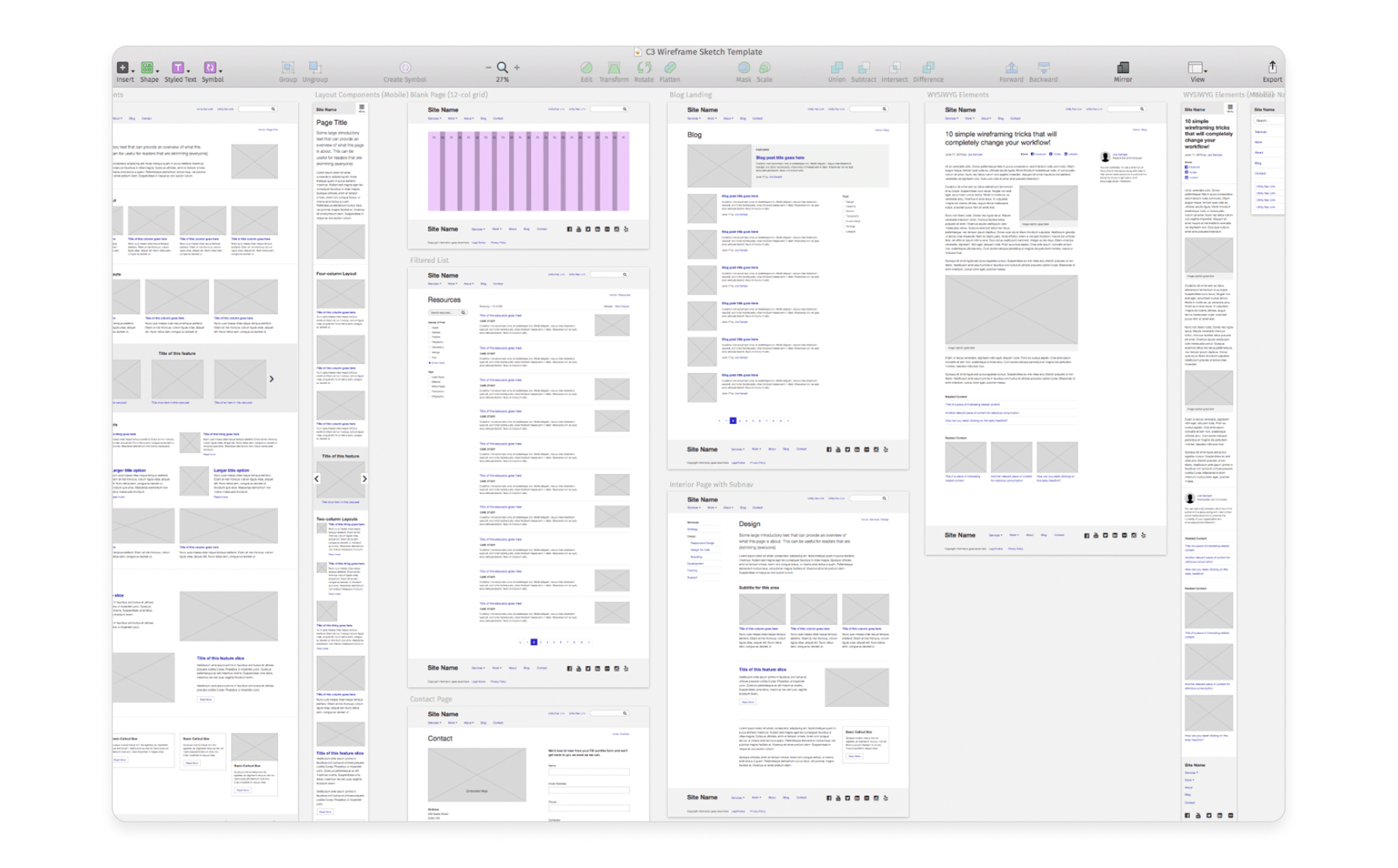 Wireframing template in Sketch