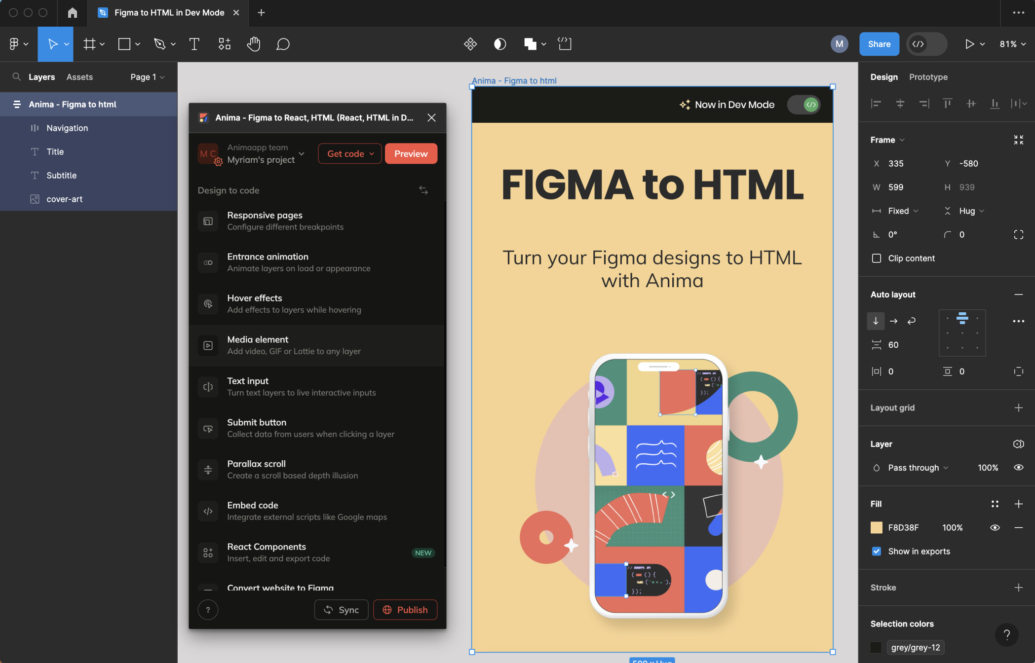 Sync a project from Figma to Anima