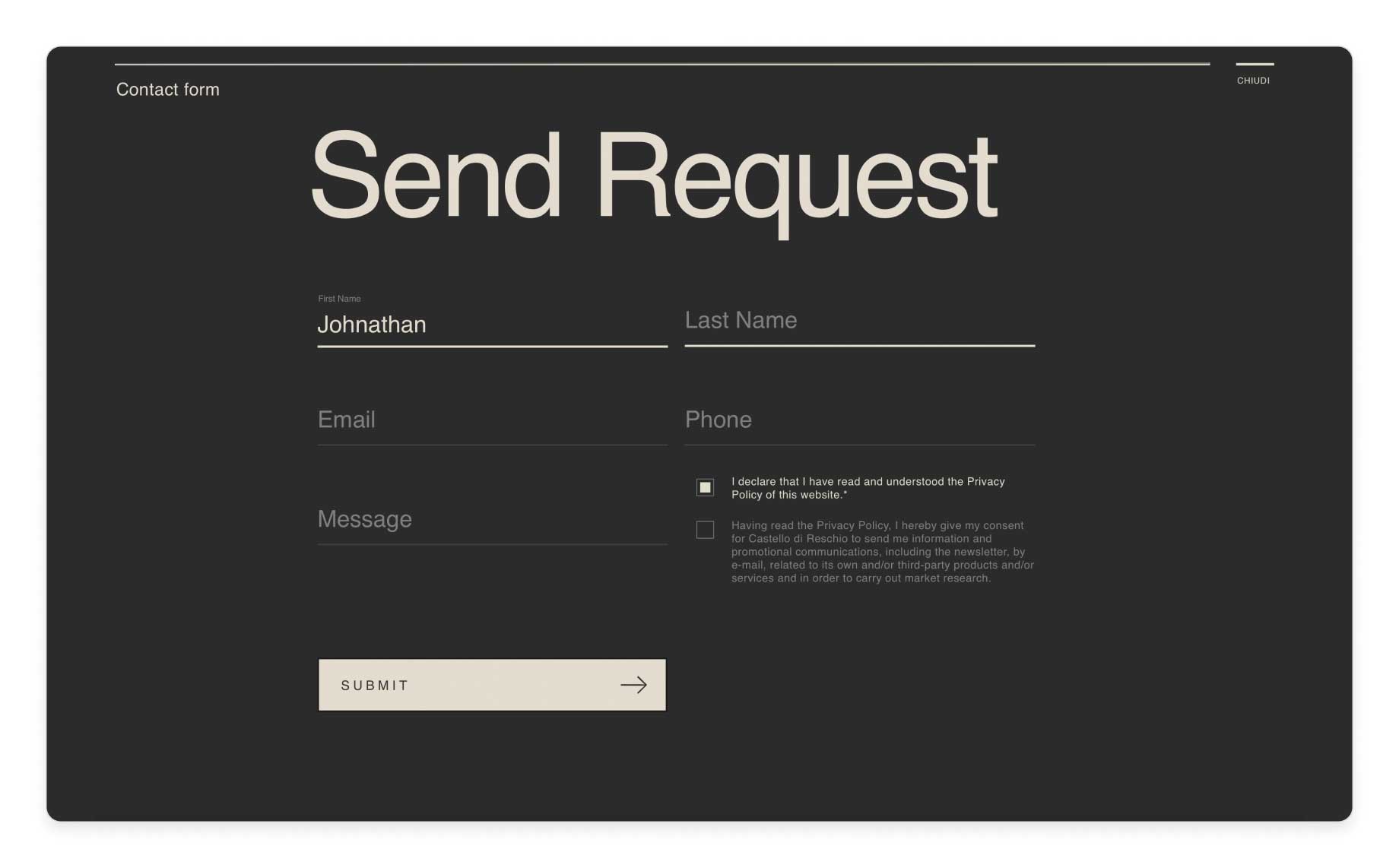 A live form request created in Figma with Anima.