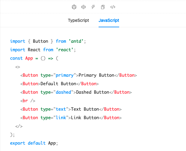 A code snippet for an Ant Design buton.