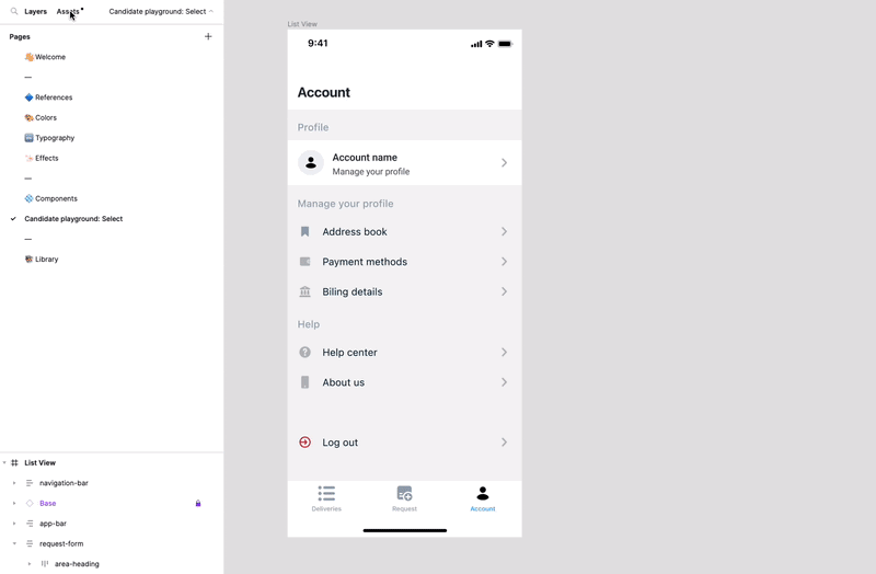 Inserting custom MUI components from a design library in Figma.
