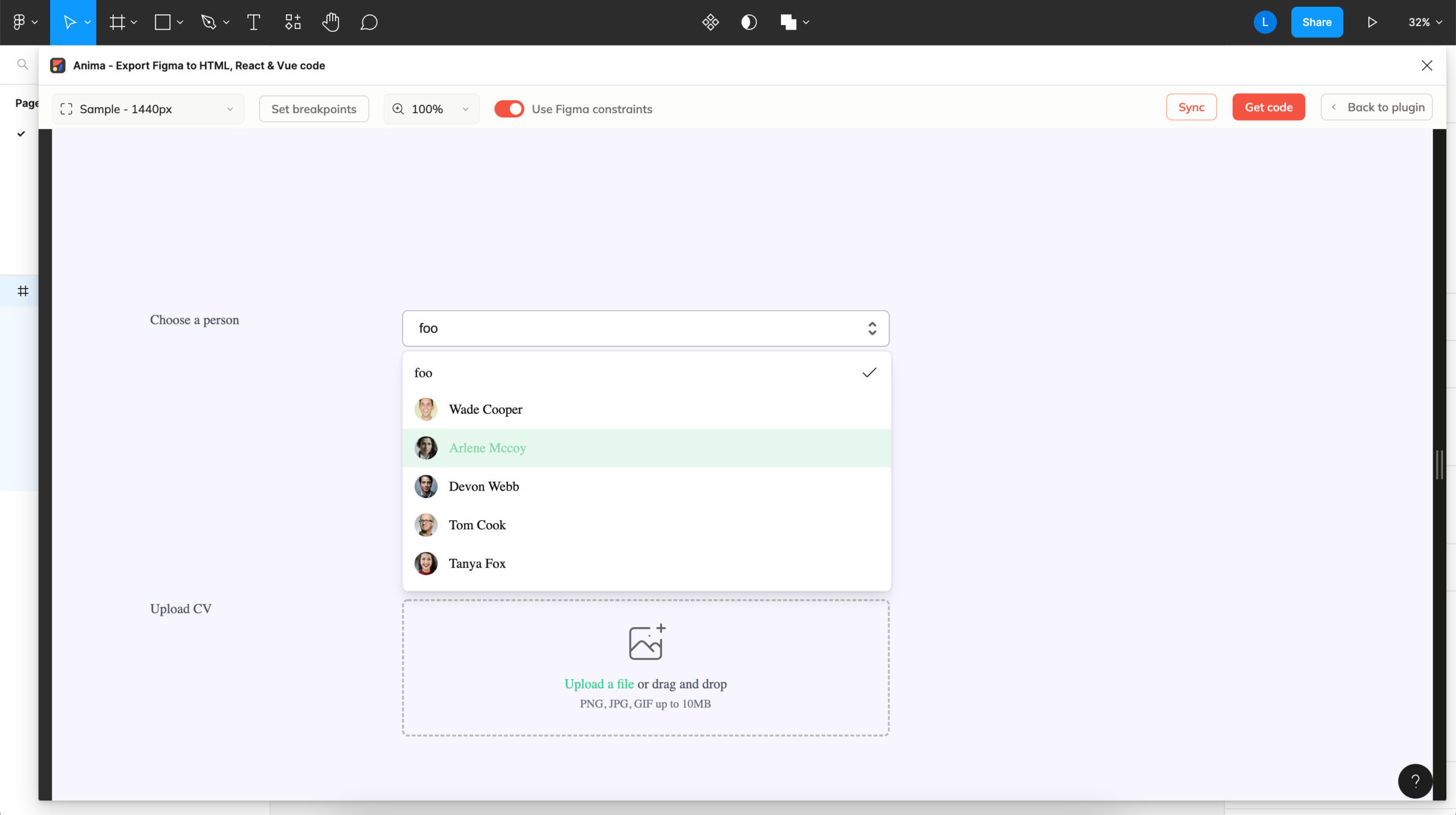 A live, fully functional preview with a fully functional dropdown menu from Supabase