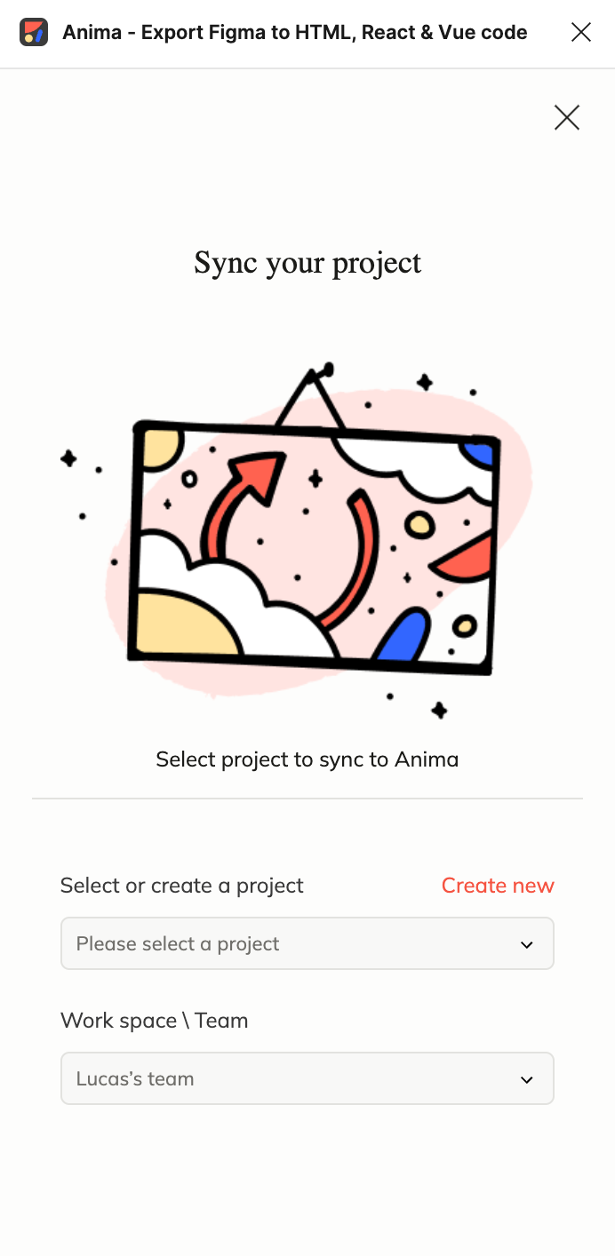 Setting up an Anima project from the plugin in Figma