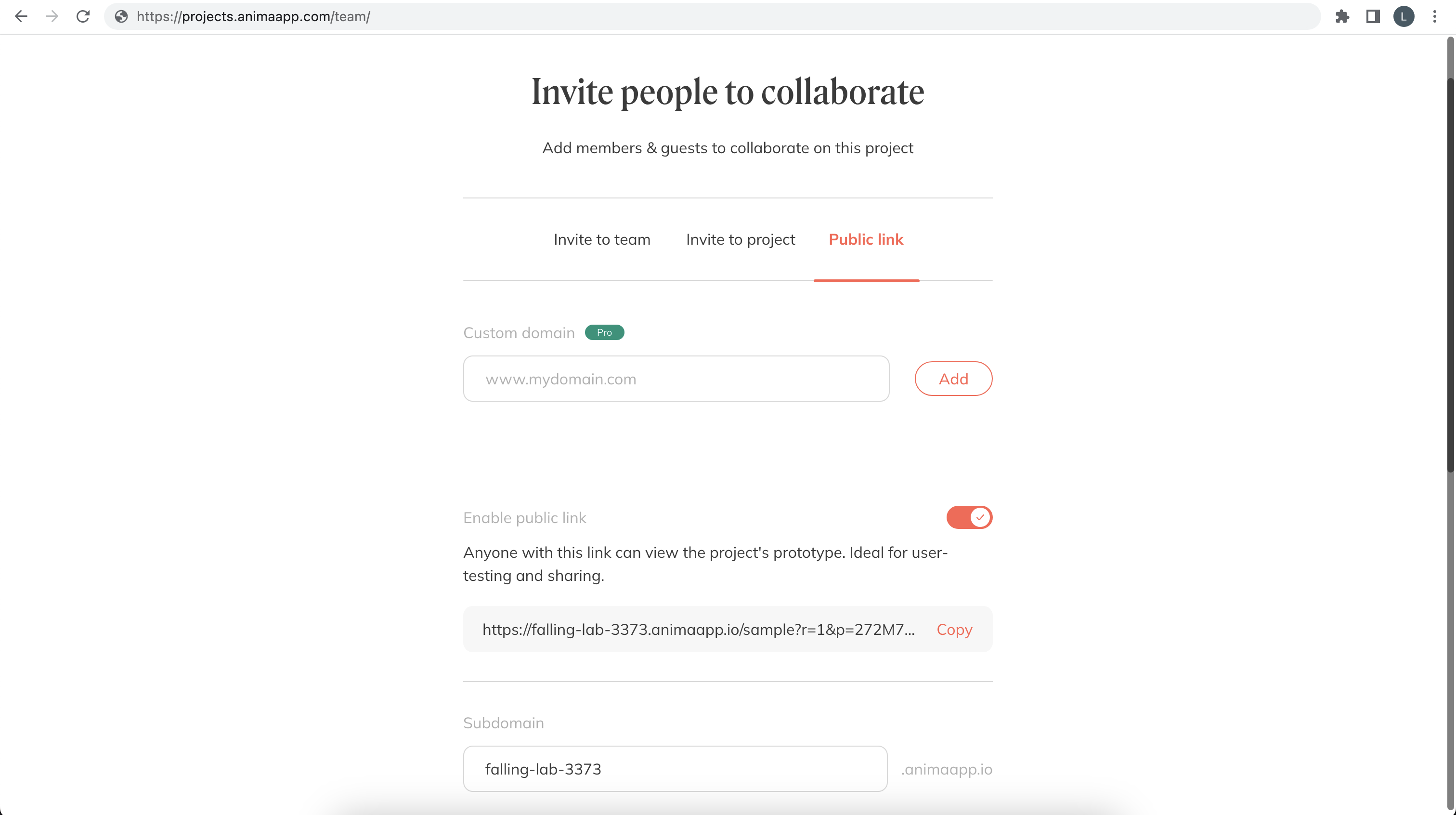 Sharing a link to an interactive prototype built in Figma.