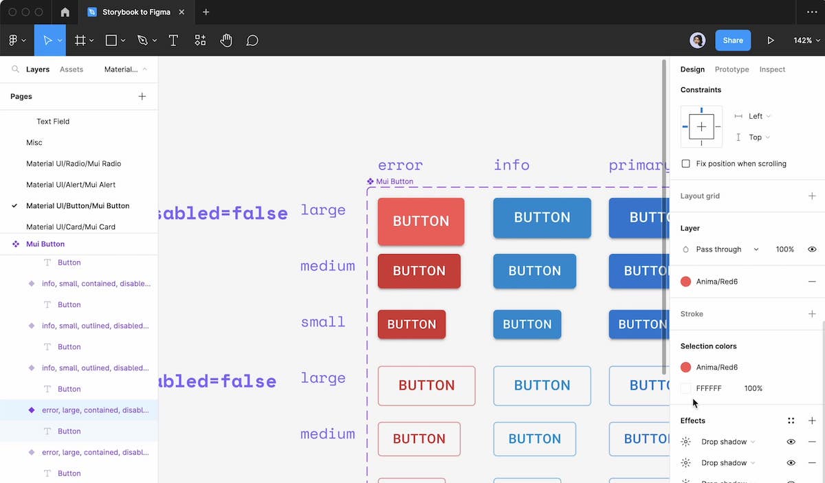 Switching between variants defined in the code using Figma's native control panel.