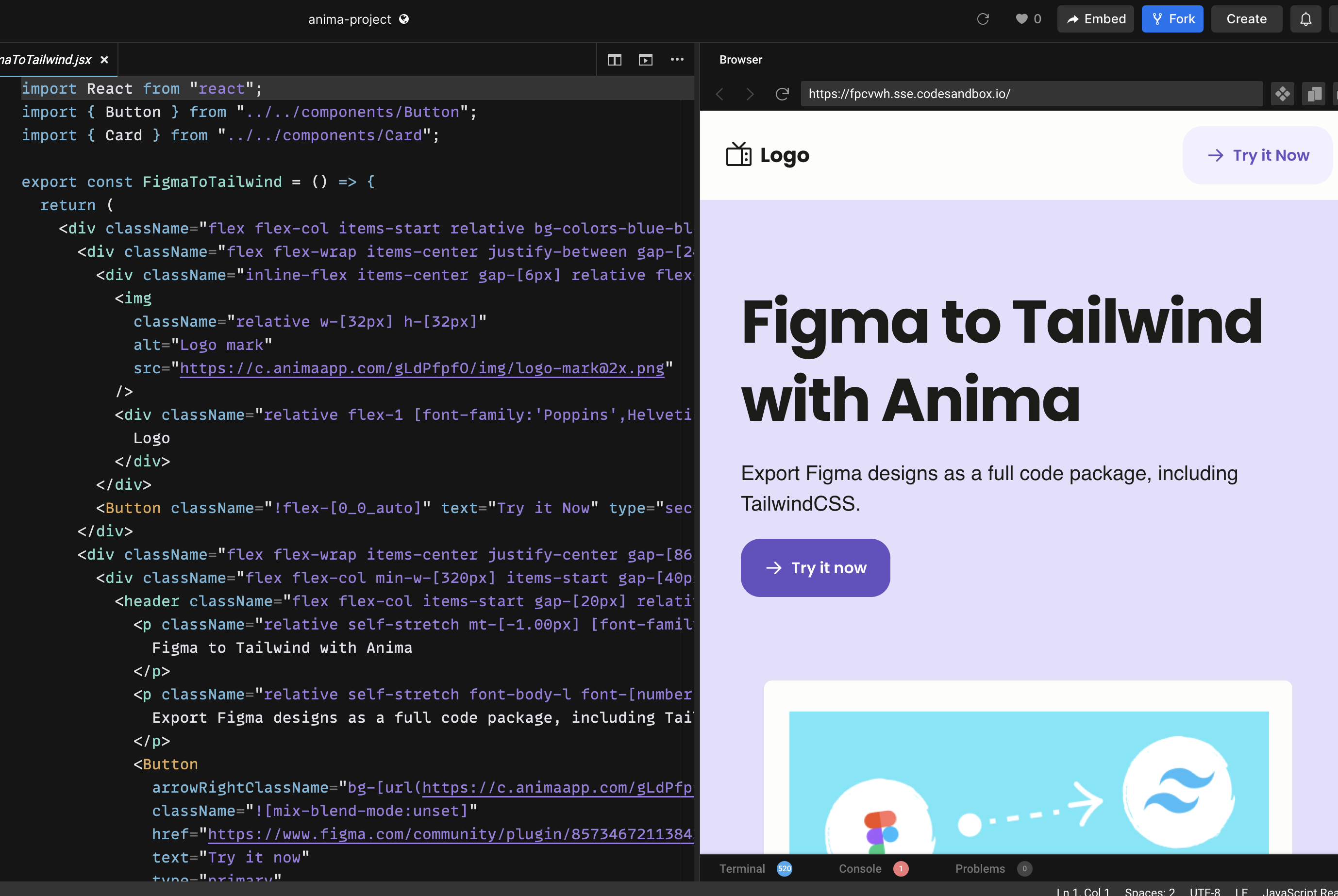 figma to tailwind code sandbox