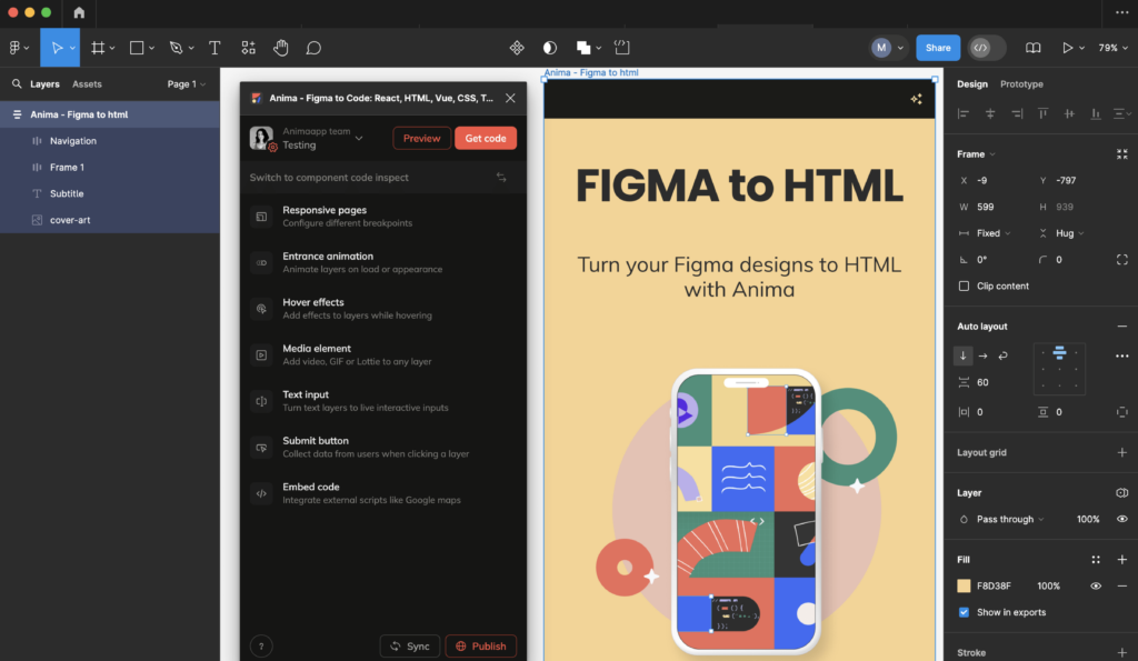 figma to html - anima plugin