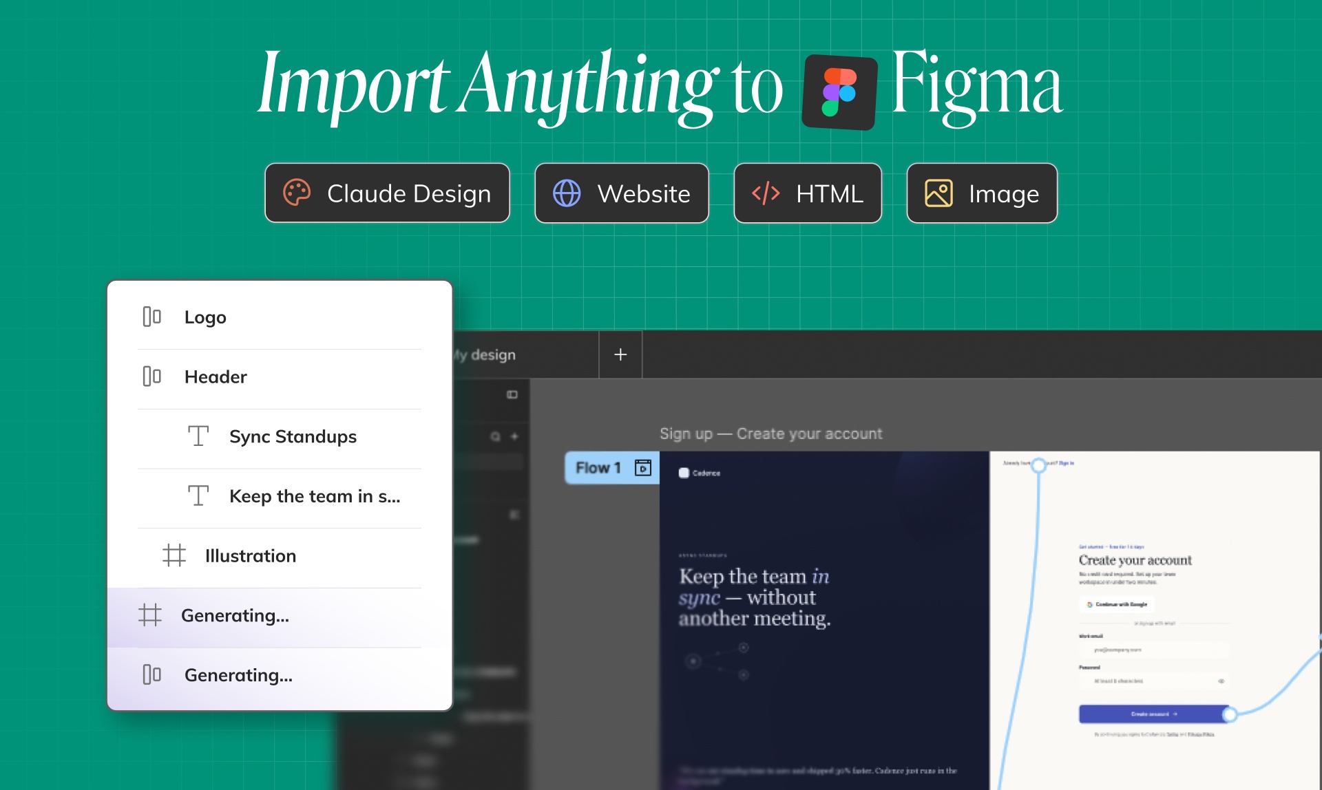 Claude Design、ウェブサイト、HTML、画像インポートを編集可能な Figma レイヤーとして表示する Figma カバーに何でもインポート